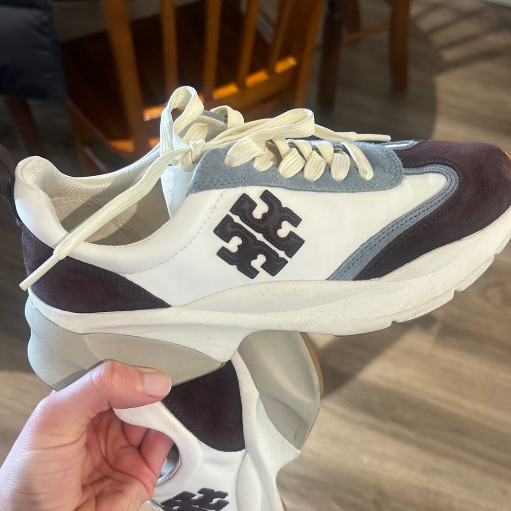 Tory Burch White and Gray Sneakers